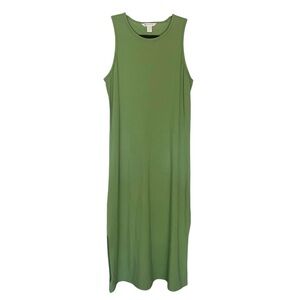 Athleta Green Sleeveless Essential Midi Dress Womens Size Medium Cotton Spandex